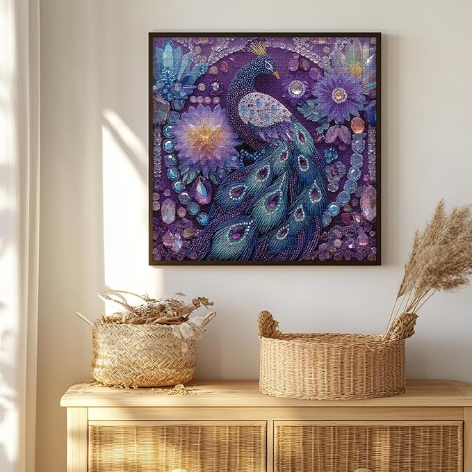 PICKFORU Peacock Puzzles for Adults 1000 Pieces, Purple Diamond Bird Jigsaw Puzzles Flower, Hard Unique Animal Feather Puzzle