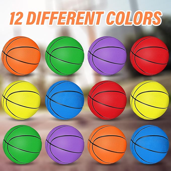Wettarn 12 PCS Mini Basketball Size 3 Colorful 7 Inch Rubber Basketball Bulk with Pump for Mini Hoop Swimming Pool Indoor Outdoor Practice Game Holiday Party Kid Adult Back to School