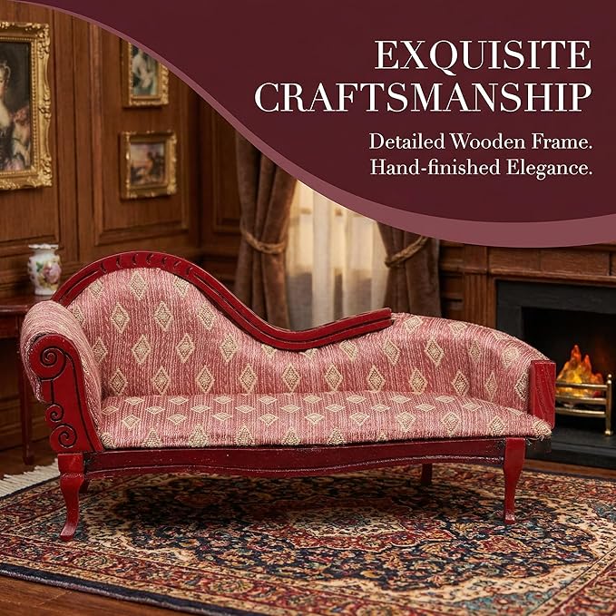 Angoily Miniature Chaise Lounge Scale Vintage Floral Sofa Elegant Dollhouse Furniture Accessory for Living Decor Craftsmanship Timeless European Style