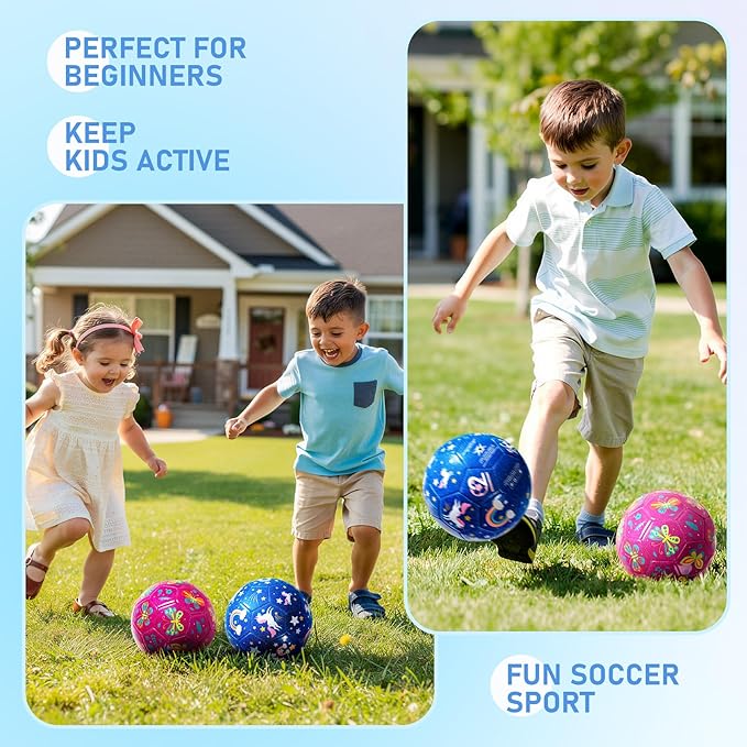 Toddler Soccer Ball Size 2 Size 3 - Small Soft Kids Ball 2 Pack for Ages 1-5 3-8 - Cartoon Sports Toy Boys Girls - Easter Basket Stuffers for Toddlers Kids - Soccer Gift for Indoor Outdoor Games