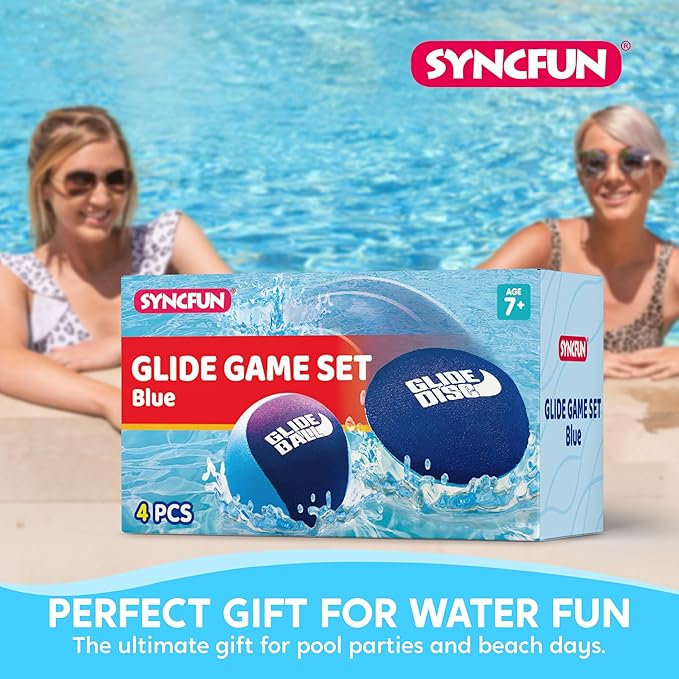 SYNCFUN 4 Pcs Skip Water Balls,Splash Water Bouncing Balls with Mesh Bag, Beach Toys for Kids, Pool Toys for Friends and Family, Fly Swimming Game Adults, Boys,Teens, Great for All Ages