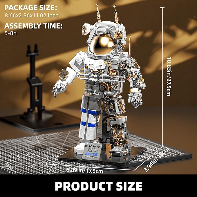 Space Astronaut Building Block Set,860Pcs Spaceman Building Toys with Display Stand, Cool Translucent Design Collection for Home Office Decor, Christmas Birthday Gift for Adults& Boys Age 8-12