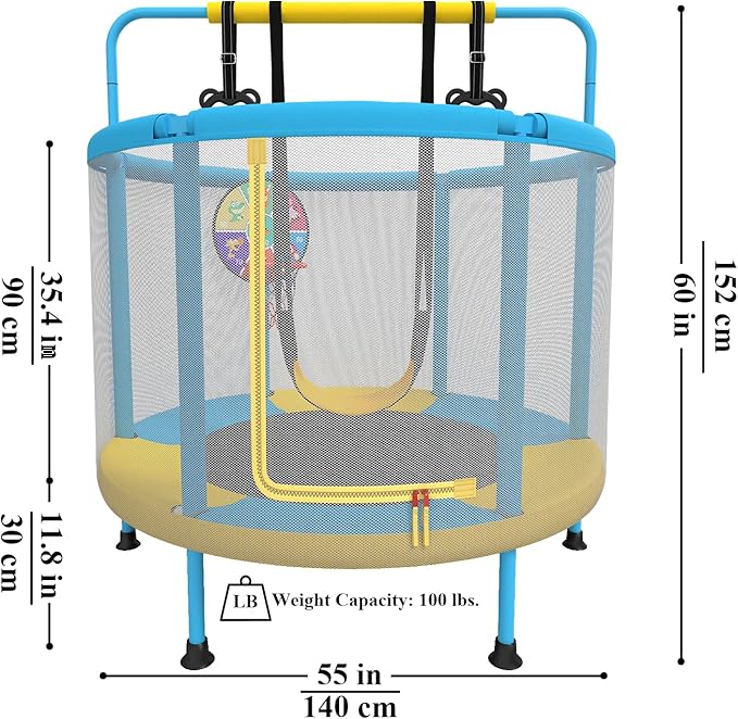 LANGXUN 60" Trampoline for Kids, 5ft Toddler Mini 6-in-1 Trampoline Indoor Outdoor with Swing, Basketball Hoop, Dart Board, Rings, Christmas Toys Birthday Gifts for Girls Boys