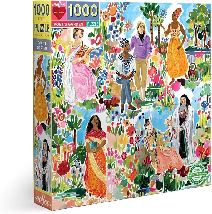 eeBoo 1000 Piece Puzzle - Poet's Garden Jigsaw Puzzle for Adults, Square 23" x 23" Made with Recycled Board & Vegetable-Based Ink