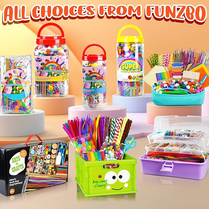 FUNZBO 1200pcs+ Easter Craft Kits with Pipe Cleaners, Pom Poms for Crafts, Popsicle Sticks for Craft, Arts & Crafts Supplies for Kids Ages 4-8 Girls & Boys Birathday Gifts