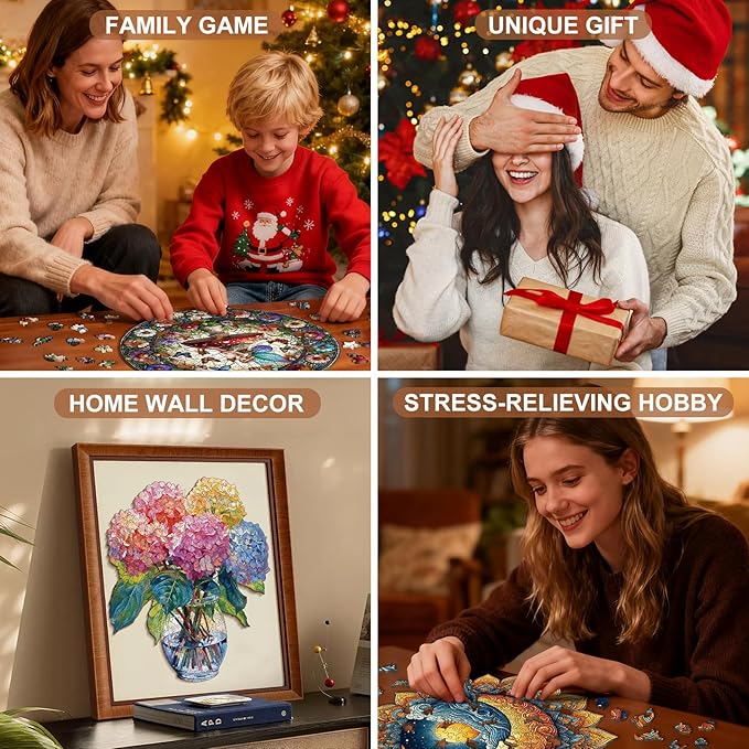 200 Pieces Fairy Wooden Puzzles for Adults, Mushroom Unique Shaped Wooden Jigsaw Puzzles for Adults, Flowers Irregular Adult Wood Puzzle Creative Gift with Exquisite Wooden Box