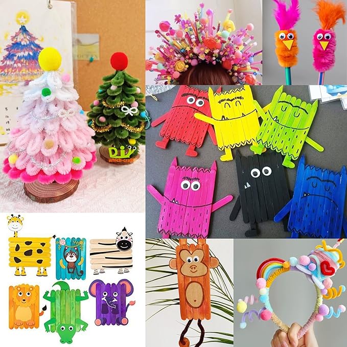 FUNZBO 2000Pcs+ Arts & Crafts Supplies Kits for Kids, Easter DIY Craft Supplies for Toddlers Art Supply Tools Set Pipe Cleaners, Pom Poms and Feather, Birthday Gifts for Kid Girls Ages 4-8-12