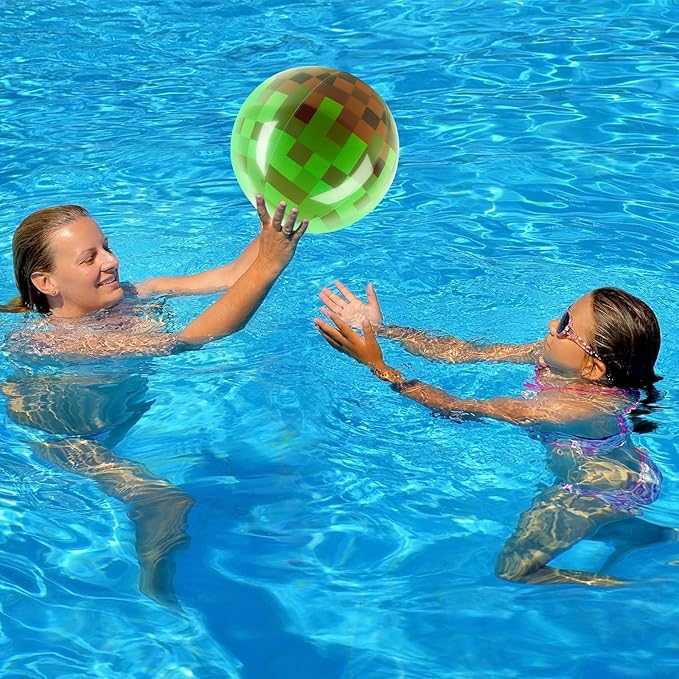 12PCS 12Inch Beach Ball Set for Green Pixel Themed Birthday Party Decorations, Pool Party Supplies,Summer Outdoor Activities,Kids Party Favors,Class Celebration & Holiday Games