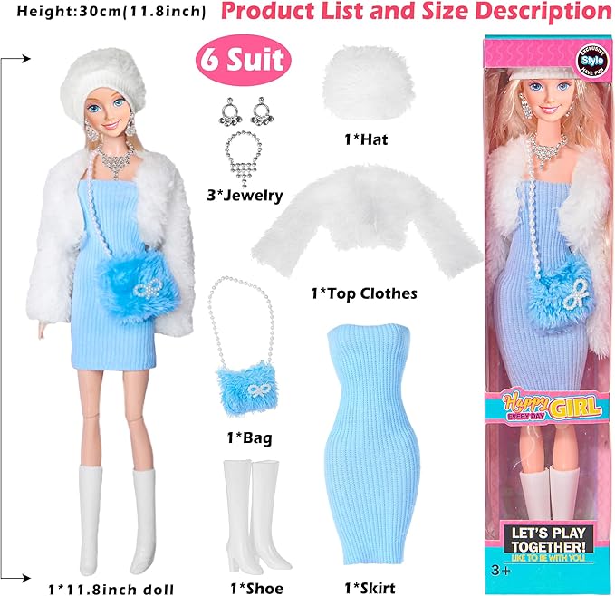 ebuddy 6 Pack 11.5 Inch Fashion Dolls Set - 6 Stylish White Skin Dolls with Unique Outfits & Accessories