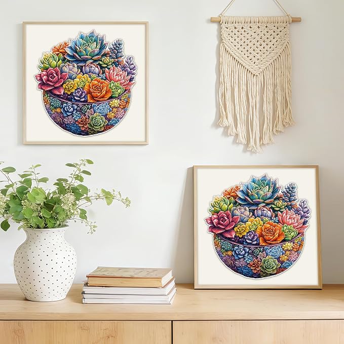 216 Piece Colorful Succulent Bowl Wooden Jigsaw Puzzle for Adults - 12.2x12.6’’ Vibrant Floral Plant Puzzle, Relaxing Family Activity, Unique Gift for Garden & Nature Lovers (Succulent)
