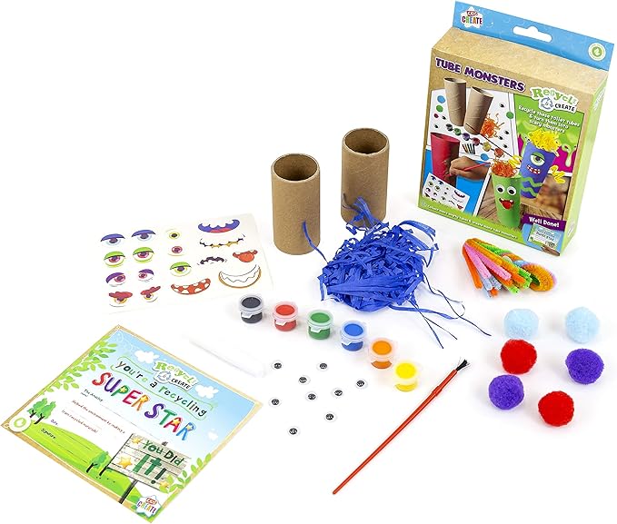 Kids Create - Recycled Paint Your Own Tubes - Kids Craft Tube Pets - Arts and Crafts Set for Kids - Children's Craft and Design Kit