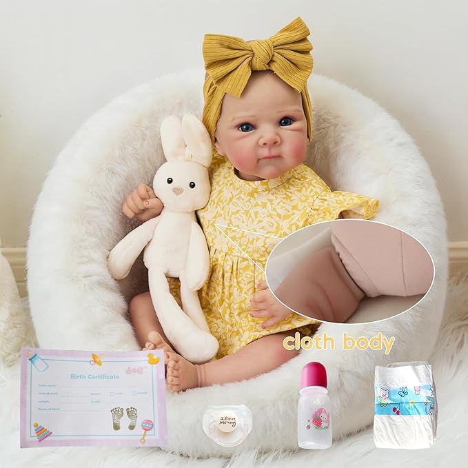 FOCKOF Realistic Reborn Baby Dolls-18 Inch Realistic Baby Doll Girls Soft Cloth Body Reborn Baby with Gift Box for Kids Age 3+