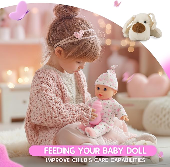 SMILESSKIDDO Baby Doll, Soft Body Baby Dolls Set with Bassinet & Accessories, First Toddler Doll with Eyes Open/Close, Pretend Play Gift for Girls Ages 1 2 3 4 5 6