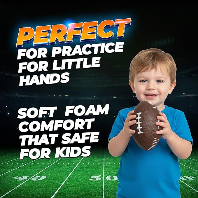 7.25" Mini Foam Football for Kids & Toddlers - Easy Grip Small Youth Sports Ball - Soft Foam Footballs for Little Hands, Indoor & Outdoor Sports Play - Toy Gift for Boys & Girls