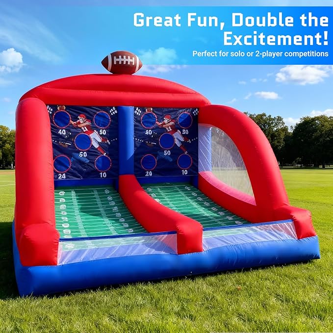 OZIS Inflatable Carnival Games with 4 Balls - Football Toss Throwing Target with Powerful Blower, Easy Setup for Indoor/Outdoor Commercial, Birthday Parties, and Lawn Interactive Game