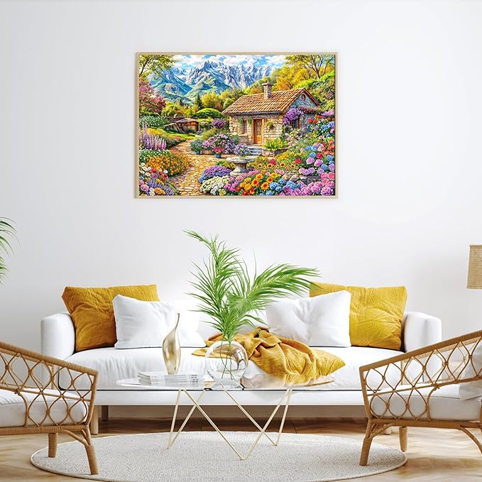HUADADA 1000 Piece Puzzles for Adults - Colorful Flower House in The Mountains -Vibrant Views- Jigsaw Puzzles for Adults 1000 Piece Educational Games Colorful Puzzles for Home Decoration