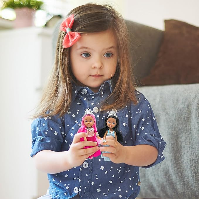 Little Dolls Set with Mini Princess Dolls for Girls – Princess Toy Dolls for Dollhouse –Small Doll Mini Princess Figures with Tiaras, Hair Accessories