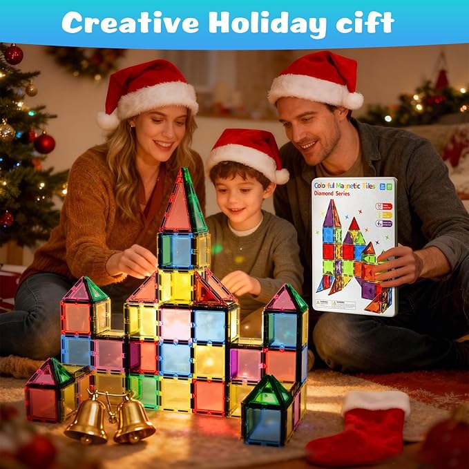 Magnetic Tiles, 32 PCS Giant Magnetic Tiles with Iron Box, Choke-Proof Design with Strong Magnets, STEM Educational Toys for Kids Ages 3+, Portable Building Blocks Gift for Boys/Girls