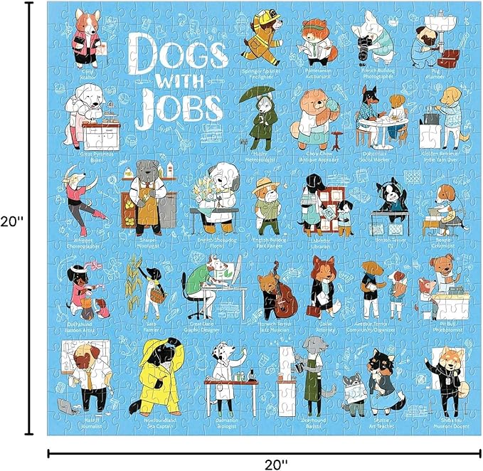 Galison Dogs with Jobs Puzzle, 500 Pieces, 20” x 20” – Jigsaw Puzzle Featuring an Amusing Illustration of Dogs – Thick, Sturdy Pieces, Challenging Family Activity, Great Gift Idea