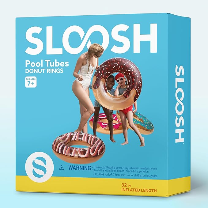 Sloosh 4 Pack Inflatable Pool Floats, Pool Tube Rings, Swim Tubes, Floaties Toys, Beach Swimming Party Toys for Kids and Adults