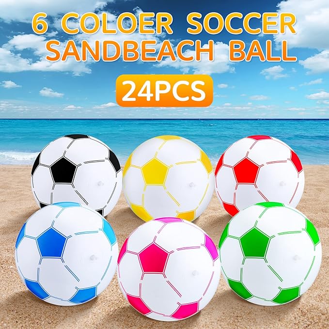Hungdao Inflatable Soccer Ball 16 Inch Large Beach Toys Bulk Multicolored Blow up Soccer Balls Beach Water Games for Summer Swimming Pool Sports Birthday Party Favor