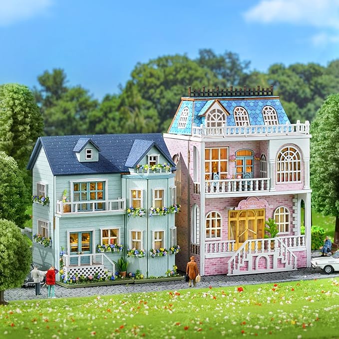 TuKIIE DIY Miniature Dollhouse Kit with Furniture, 1:32 Scale Creative Room Opened & Closed Mini Wooden Doll House for Kids Teens Adults(Romantic Castle)