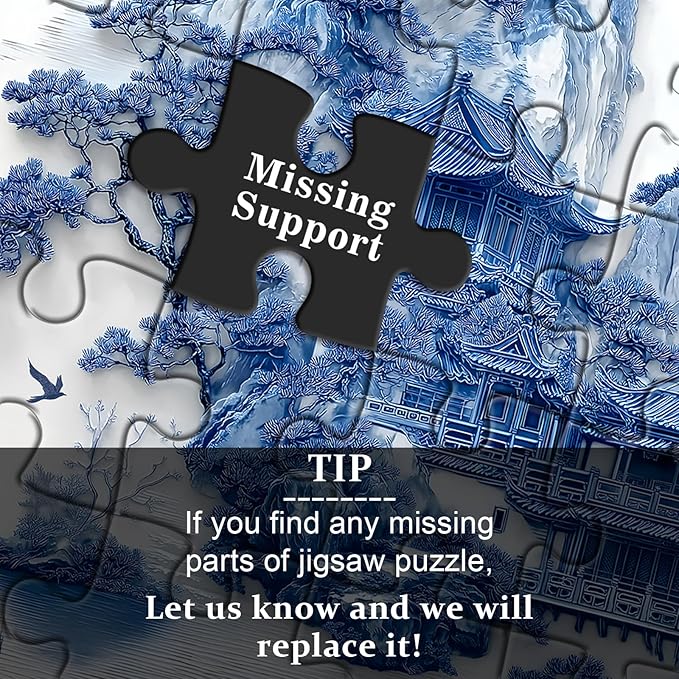 Impossible Landscape Puzzles for Adults 1000 Pieces,Nature Aesthetic Puzzle Blue and White Scenery,Unique Chinese Scenic Jigsaw Puzzles with Birds Boat,Hard Difficult Challenge Building Puzzle