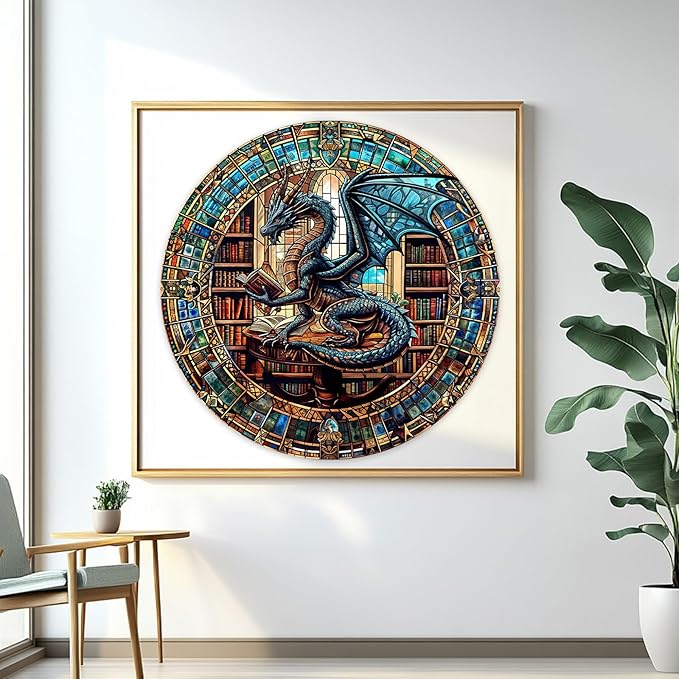 Round Puzzles for Adults 1000 Pieces, Hard Difficult Challenging Puzzles for Adults, Dragon's Library Jigsaw Puzzles 1000 Pieces for Seniors, 3D Visual Flat Puzzle (26.6 x 26.6in)