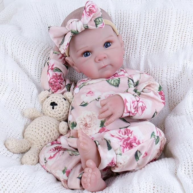 EKOKIZ 20 Inch Realistic Reborn Baby Doll Girl Lifelike Baby Dolls, Soft Cloth Body & Silicone Limbs Newborn Doll with Floral Outfit & Accessories, Gift Box for Kids 3+ & Collectors
