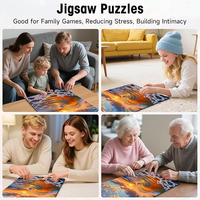 1000 Pieces Jigsaw Puzzles for Adults, Sunset Wave Beach Ocean Puzzle with Letters on Back, 20×28 Inch Hard Difficult Challenging Adult Puzzle for Gift & Home Decor