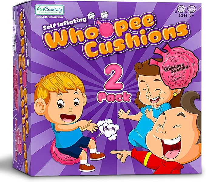 ArtCreativity Self Inflating Whoopie Cushion, 2 Pack, 7 Inch Whoopee Cushions Goodie Bag Stuffers, Classic Prank Toys for Boys and Girls, Party Favors and Gag Gifts for Kids, Whoopie Makes Gas Sounds
