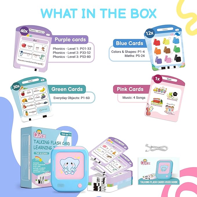 QuTZ Talking Flash Cards, Phonics Flash Cards, Learn to Read with 166 Pages, 29+ Themes, 800+ Words & Fun Facts, 700+ Interactive Games, Toddler Learning Toys for 3-6 Year Old