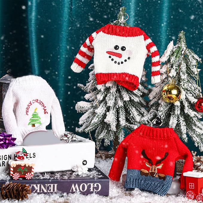 Chalyna 6 Pcs Christmas Doll Clothes Christmas Accessories Outfit Small Sweater Knitted Clothing Xmas Accessory Santa Clothing Accessories Clothes, Doll is Not Included(Cute)