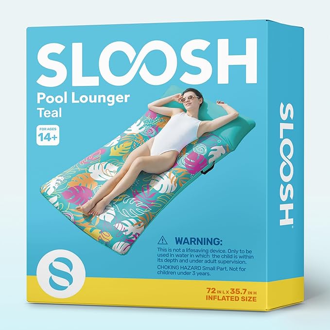 SLOOSH Inflatable Pool Floats Lounger - XL Fabric Covered Pool Mat Floaties for Adults, Ultra Comfort Water Floating Lounger with Headrest for Beach Lake Swimming Pool Float Raft 68"X34"