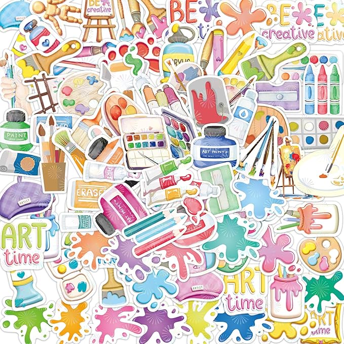Fancy Land Art Painting Stickers for Kids 100 Pcs Waterproof Artist Painting Party Favors School Classroom Supplies