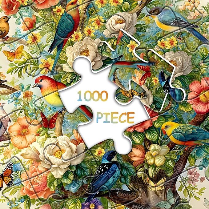 Tree of Life Puzzles for Adults 1000 Pieces, Birds Butterfly Flower Animal Jigsaw Puzzles with Plant Floral, Spring Nature Landscape Challenging for Adults