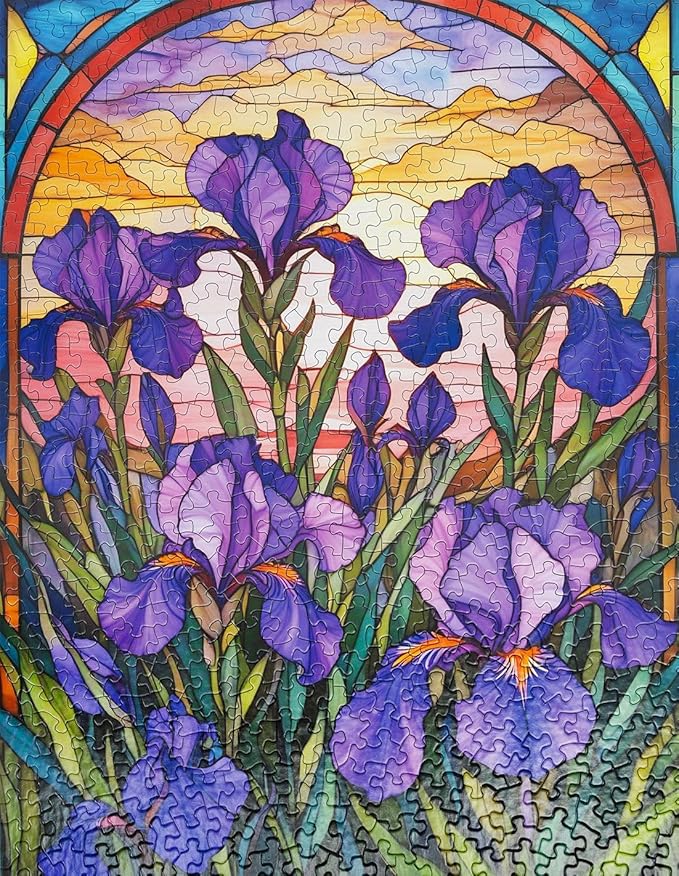 Springbok Stained Glass Iris 500 Piece Jigsaw Puzzle for Adults - Unique Cut Pieces - Made in USA