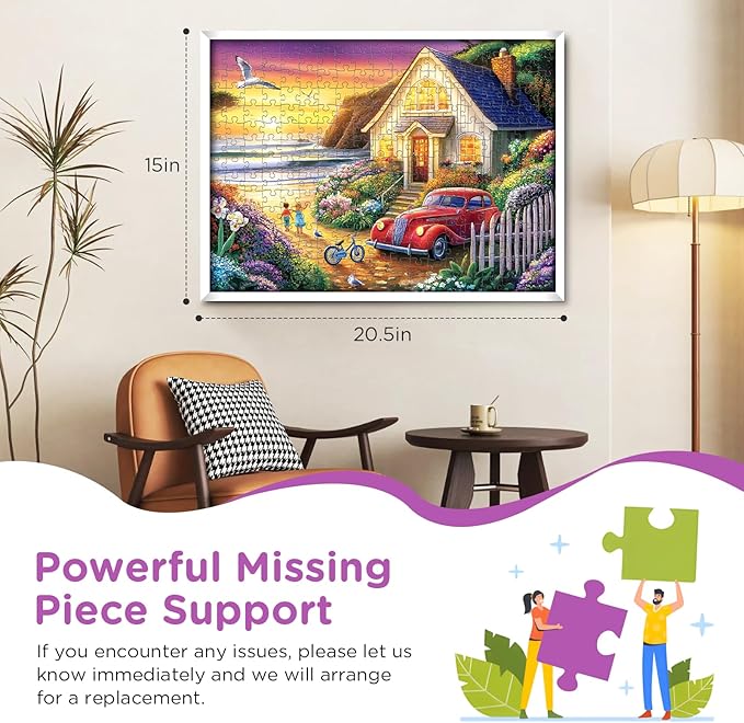 300 Piece Puzzles for Adults,Sea Puzzle 300 Pieces,Ocean House Jigsaw Puzzles for Kids Adult Senior Premium Cardboard Puzzle for Relaxation Tabletop Jigsaw Puzzle Family Activity Game