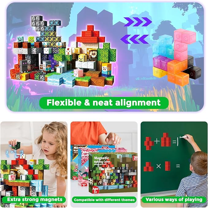 300 PCS 0.8in Magnetic Blocks - Easter Toys for Kids, Magnetic Building Blocks Cubes, Stacking Magnets, School STEM Toys Birthday Gifts for Boys and Girls Age 3+ Years Old (Theme: Portal)
