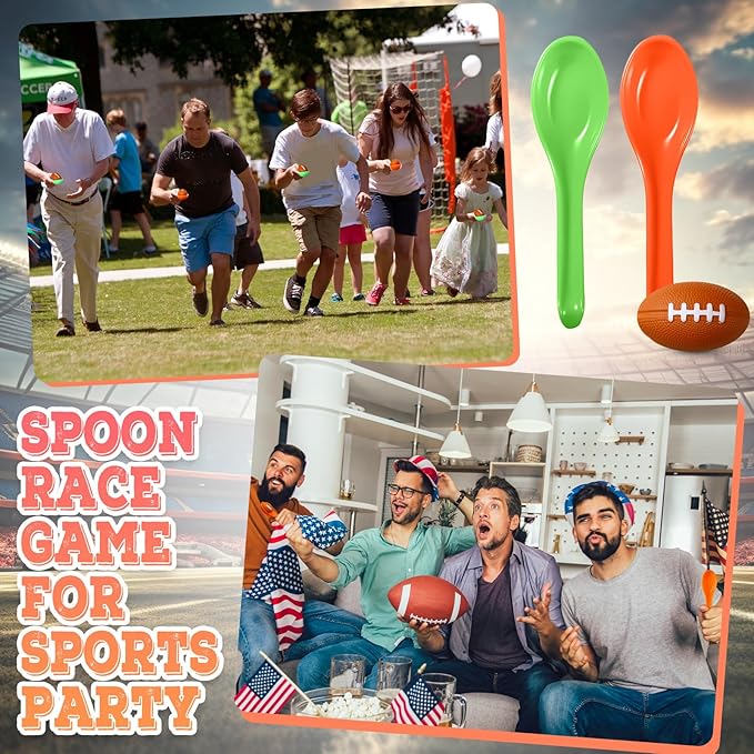 12 Pack Football Spoon Race Game Set Mini Foam Sports Ball Indoor Outdoor Sports Activity Stress Relief Balls School Carnival Prize Toys for Girls Boys Adults Birthday Party Game