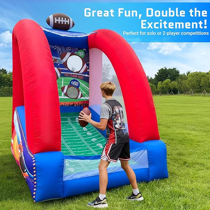 OZIS Inflatable Carnival Games with 2 Balls - Football Toss Throwing Target with Built-in Blower, Easy Setup for Indoor/Outdoor Commercial, Birthday Parties, and Lawn Interactive Game
