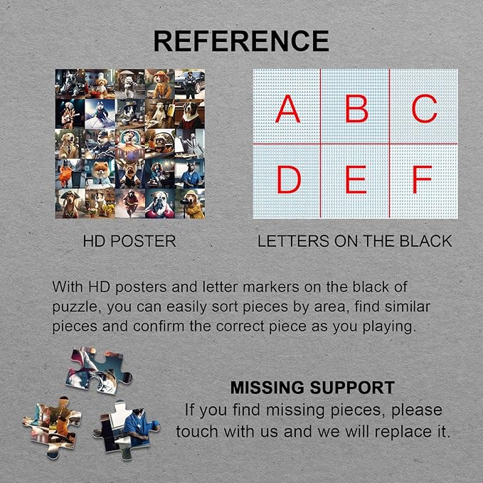 Working Dog Puzzles 1000 Pieces for Adults, Animal Jigsaw Puzzle Charming Dogs, Funny Puppy Bulldog Jigsaw Puzzle Family Collage Puzzles for Home Decoration