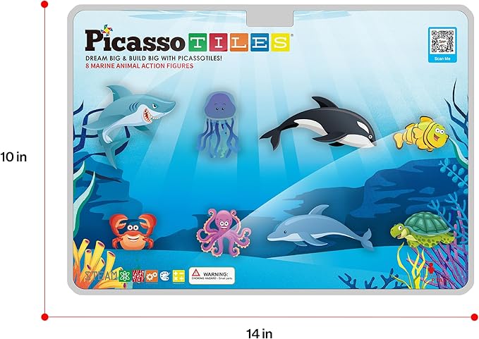 PicassoTiles Magnet Tile Building Blocks 8 Marine Animal Action Figures Compatible Magnetic Accessory Playset Tiles Kids Toys STEM Educational Learning Preschool Toddler Girls Boys Age 3+ PTA25