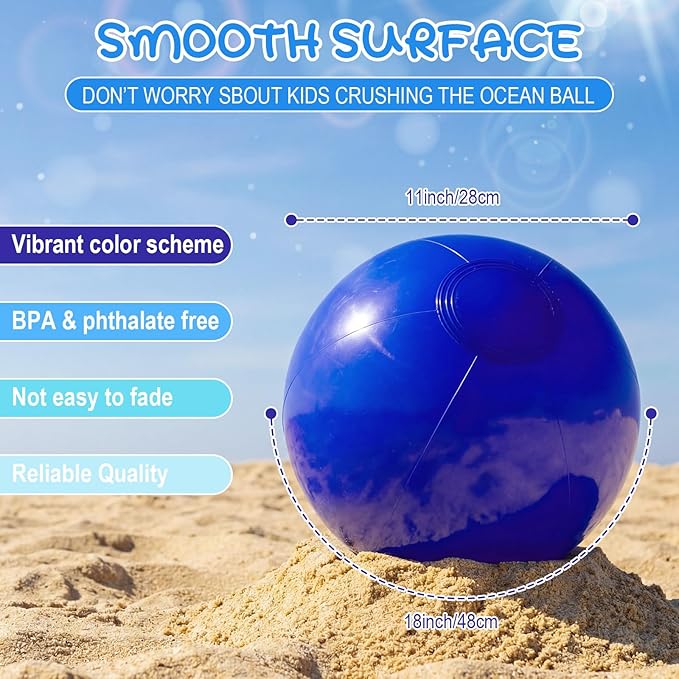 Realspring 24 Pcs Inflatable Beach Balls for Kids Bulk Pastel Solid Color Jumbo Beach Ball Swim Pool Floating Toys Baby Shower Birthday Summer Party Decor(Blue and White,18 Inch)