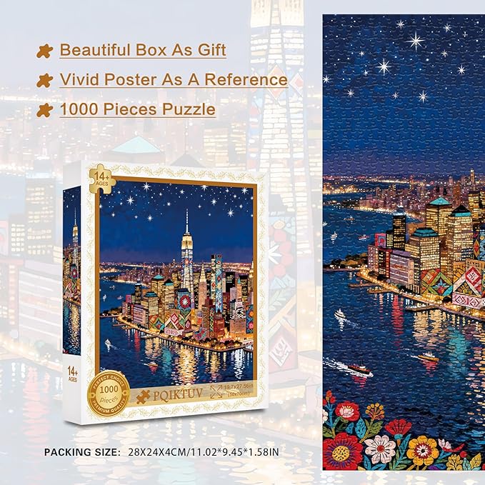 Puzzles for Adults 1000 Pieces with Letters on Back Jigsaw Puzzles Impossible Puzzle City Scene Landscape Puzzle Family Decoration Gift for Valentine Friends Parents(27.56x19.7 Inch)
