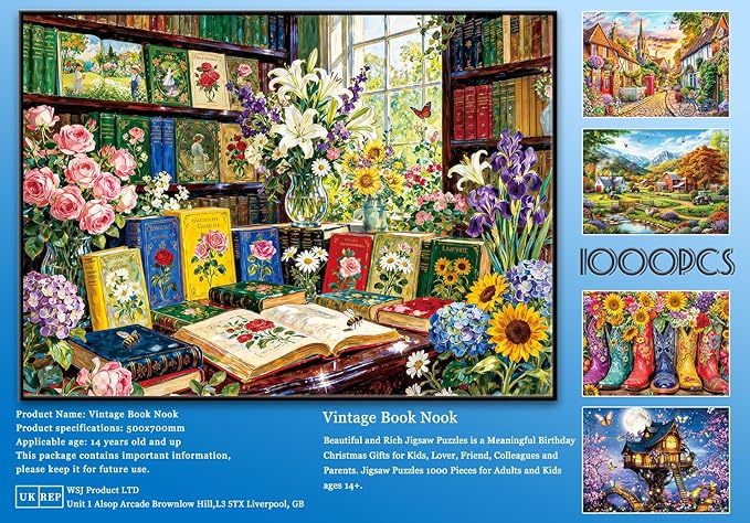 1000 Piece Jigsaw Puzzle for Adults- Enchanted Library Floral Garden Art – Challenging Paper Puzzle with Vibrant Books Flowers & Nature Details | Perfect for Game Nights Home Decor Book Lover Gifts
