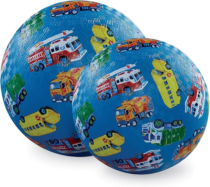 Crocodile Creek Playground Ball - Durable Rubber Ball for Kids Ages 3 and Up - Bouncy Inflatable Ball for Kickball, Indoor Games, and Outdoor Sports - PVC-Free - Vehicles - 7-inch Diameter