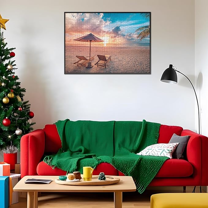Rocorose 1000 Piece Jigsaw Puzzle, Inspirational Beach Puzzles for Adults and Families, Tropical Ocean Sunrise Sunset Scene Nature Puzzle, HD Quality Challenging Landscape Photo Puzzle Games