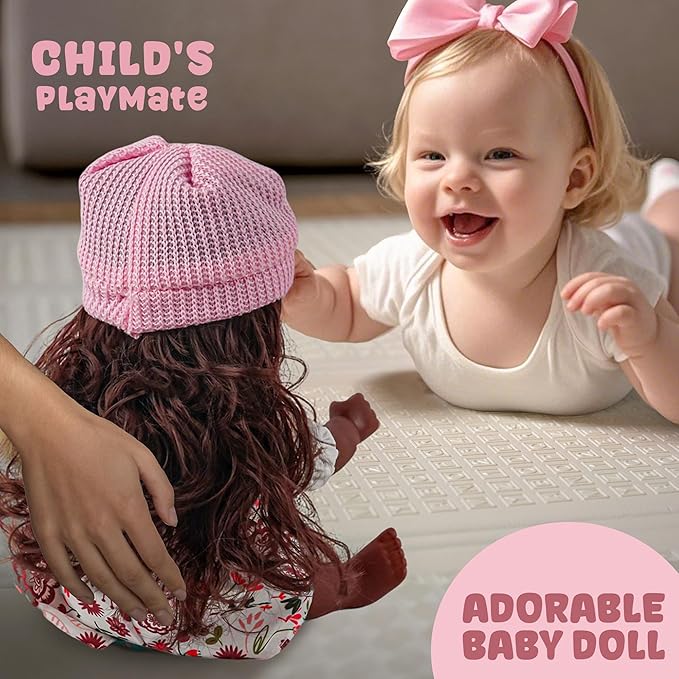 SMILESSKIDDO Baby Doll, 12 inch Black Interactive Talking Doll with Hair, Mirror, Comb Accessories, Soft Vinyl Body & Sounds – Perfect Pretend Play Toy for Toddlers Girls 2 3 4 5 6