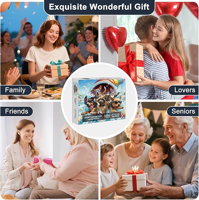 Puzzles for Adults 1000 Pieces, Funny Dog Cat Jigsaw Puzzles for Adults, Water Park Cool Fun Hard Difficult Challenging Jigsaw Puzzles 1000 Pieces Family Activity Game Nights Gifts
